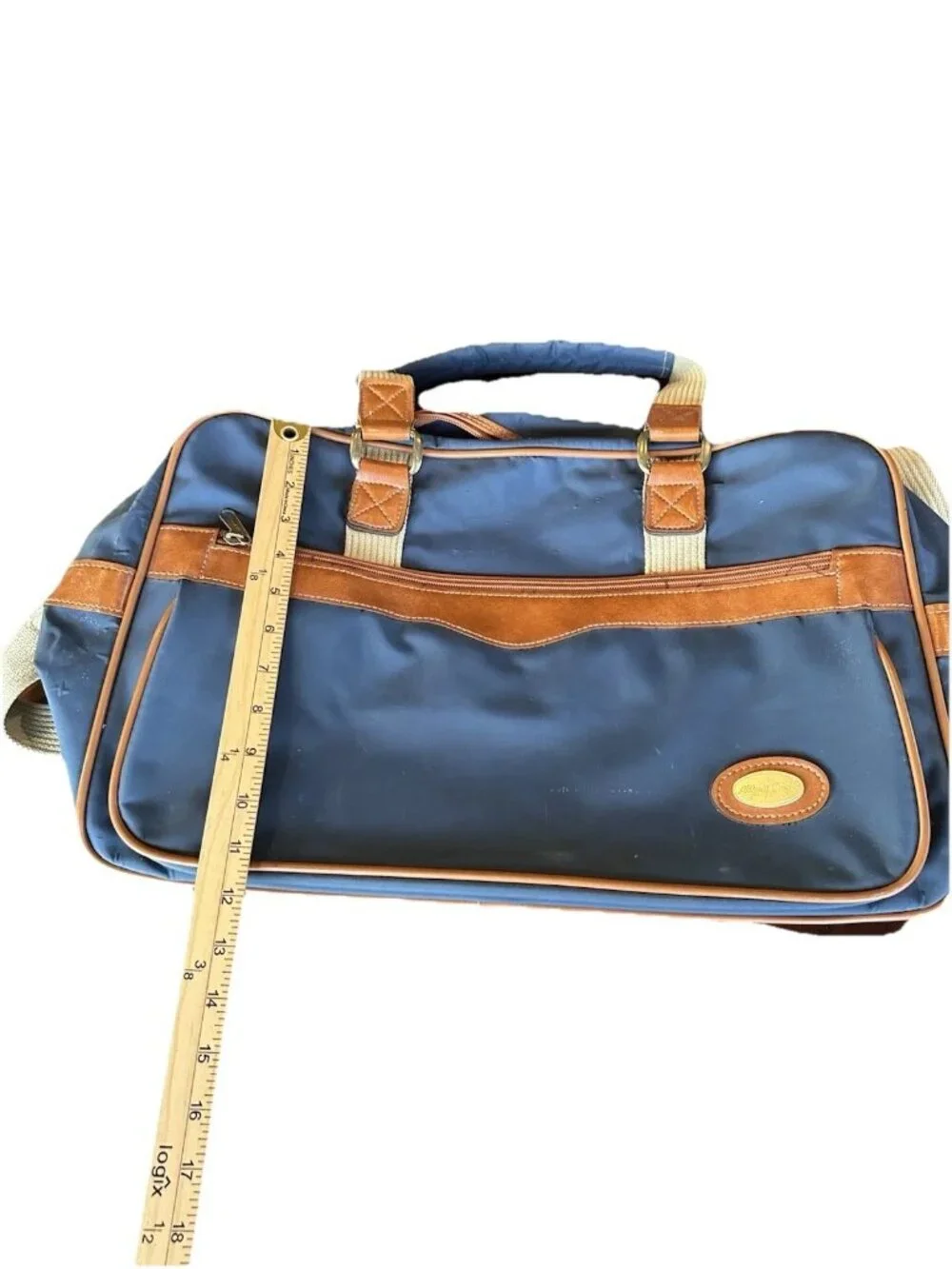 Vintage Allyn St George Navy & Brown Travel Tote Luggage Bag 1980's